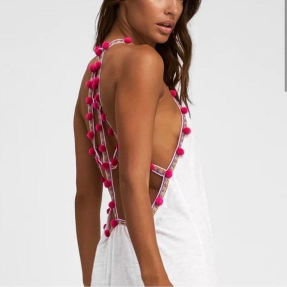 Pink Halter Dress with Blue Pom-Pom Trim - Picture 5 of 5